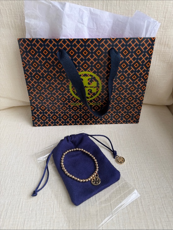 Tory Burch Jewelry - Like New Tory Burch Gold Beaded Charm Bracelet w/ Tory Burch Pouch & Gift Bag